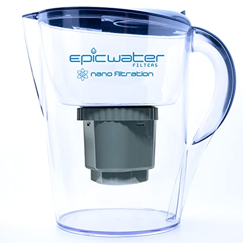 Epic Nano | Water Filter Pitchers for Drinking Water | 10 Cup | 150 Gallon Long Last Filter | Gravity Water Filter | Removes Virus, Bacteria, Chlorine | Water Purifier (Navy Blue)
