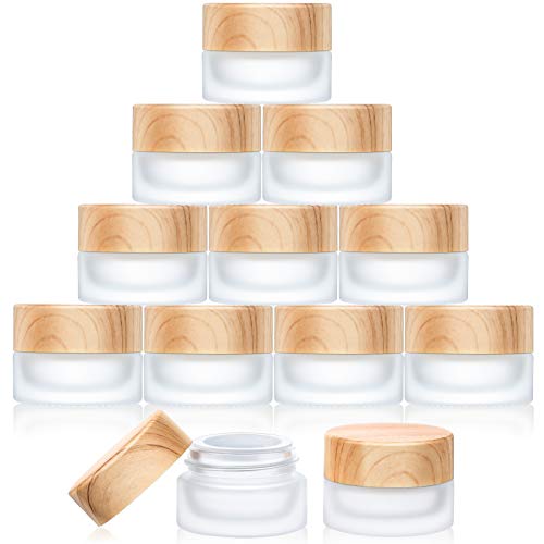 10 Piece Glass Cosmetic Sample Jars with Bamboo Wood Leakproof Lids