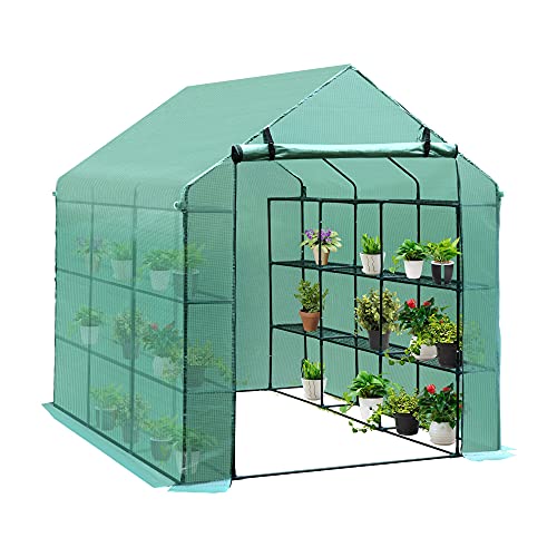 Outsunny 8' x 6' x 7' Portable Water/UV Walk-in Greenhouse Hot House with 18 Shelves