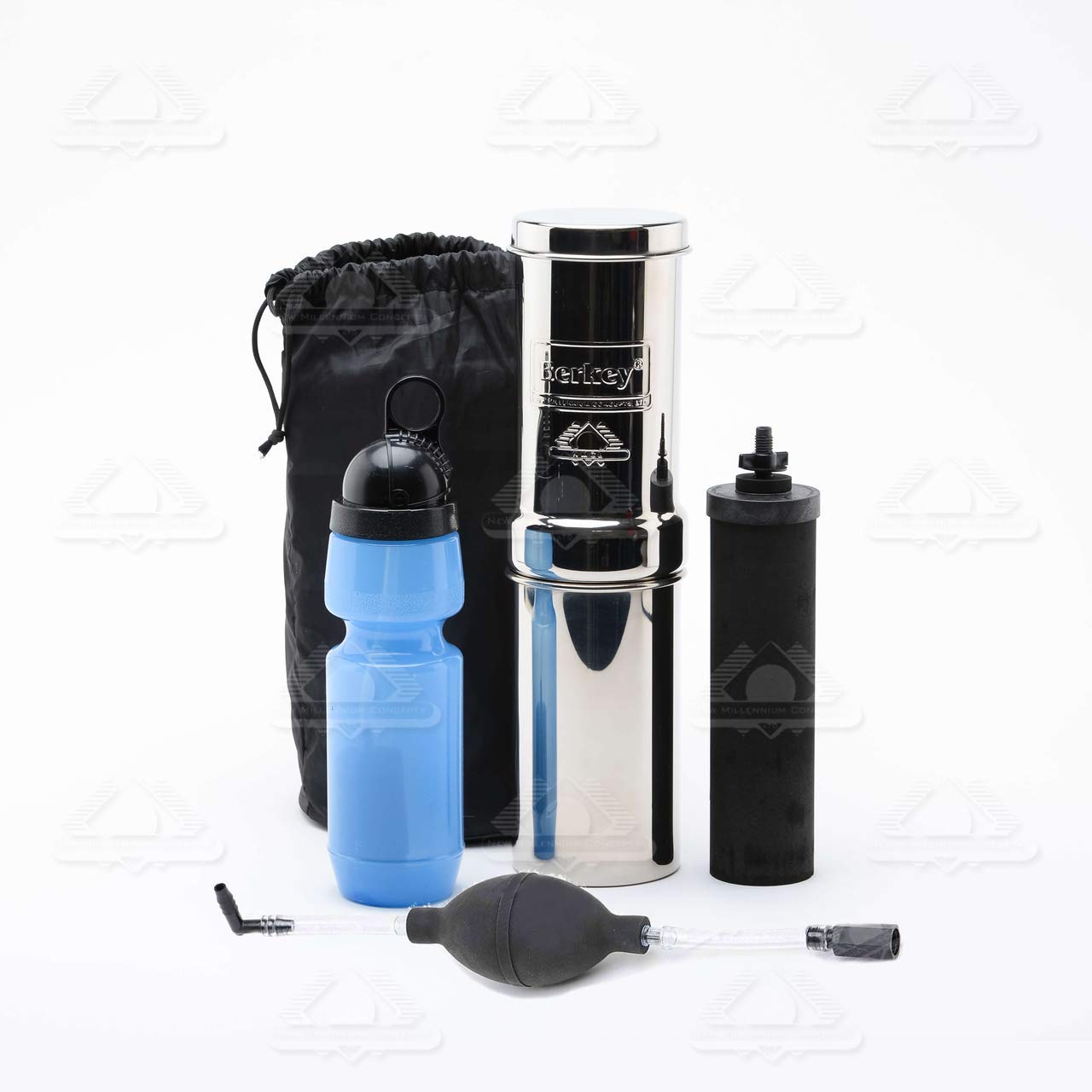 Go Berkey Kit -Includes Stainless Steel Portable Water Filter System with Sport Berkey Water Bottle (Filter included) and a Vinyl Black Carrying Case