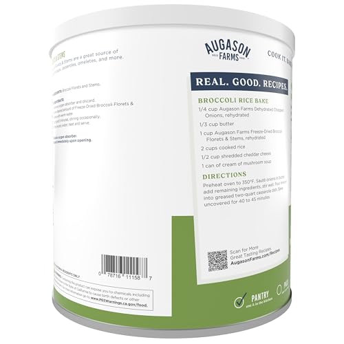 Augason Farms Freeze Dried Broccoli Florets &amp; Stems 7 oz No. 10 Can