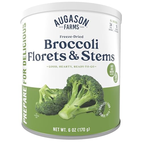 Augason Farms Freeze Dried Broccoli Florets &amp; Stems 7 oz No. 10 Can