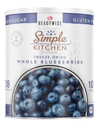 READYWISE - Simple Kitchen Freeze Dried Whole Blueberries, 28 Servings, Vegan, Gluten Free, Fruit Snacks, Emergency Supplies, Dehydrated Fruit, Blueberries