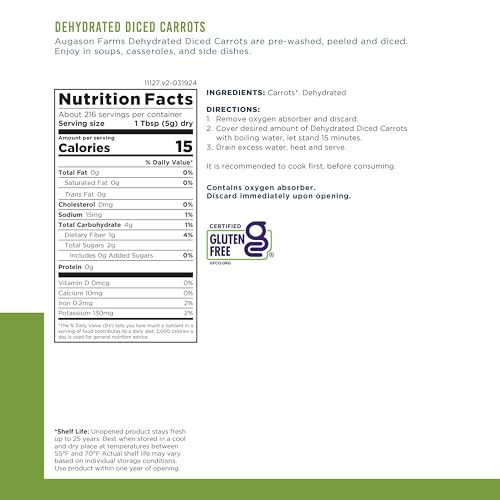 Augason Farms Dehydrated Diced Carrots