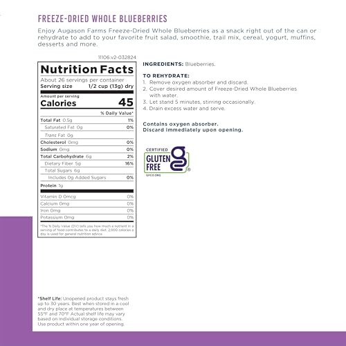 Augason Farms Freeze Dried Whole Blueberries 12 oz No. 10 Can