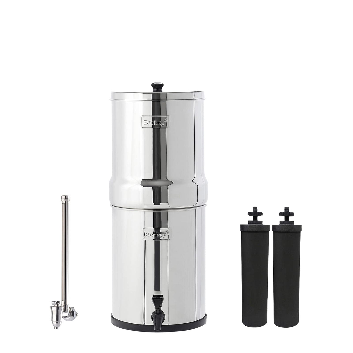 Royal Berkey Gravity-Fed Water Filter System with 2 Black Berkey Elements Plus Deluxe 10&quot; Stainless Steel Berkey Water View Spigot