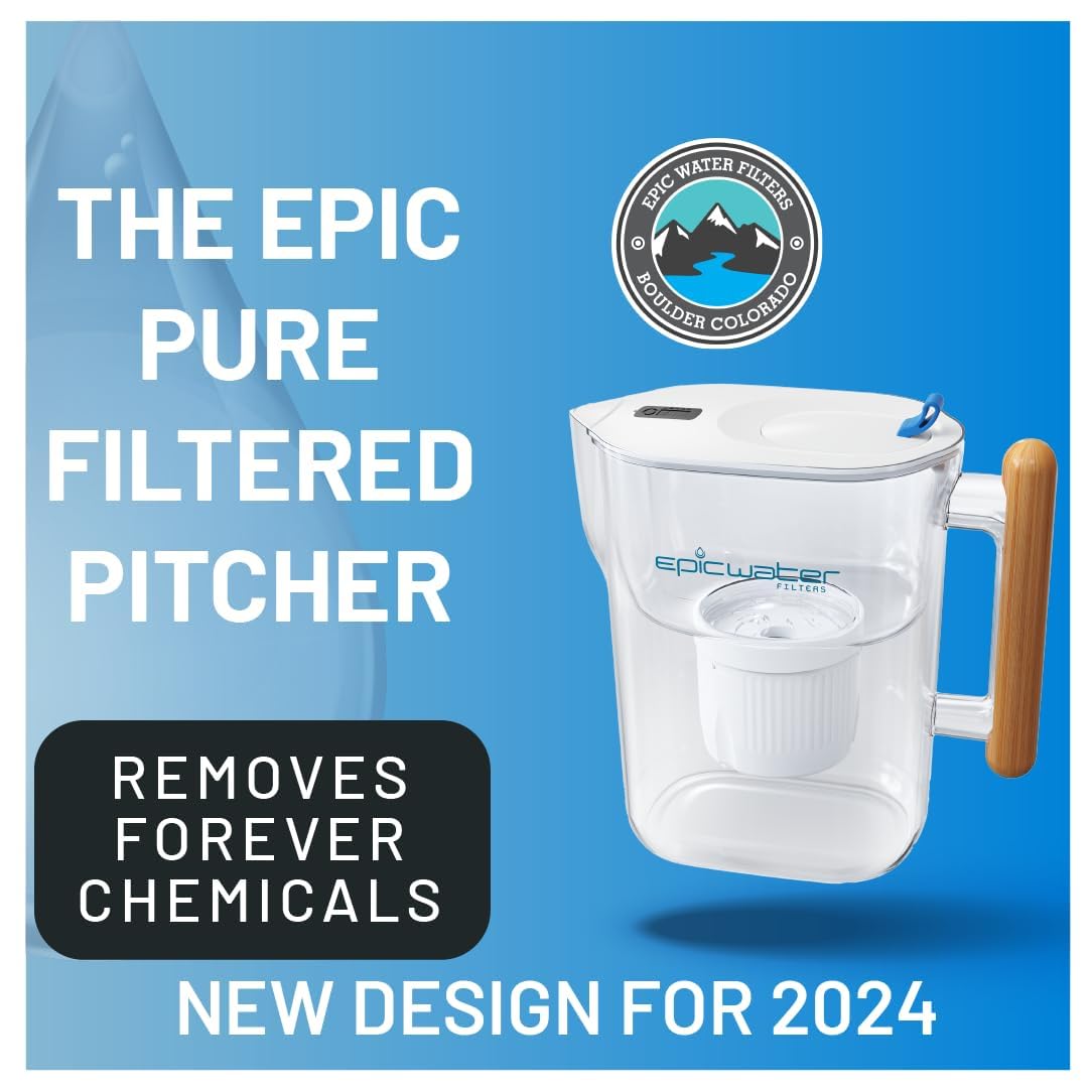 Epic Water Filters - Filtered Water Pitcher (White &amp; Bamboo)