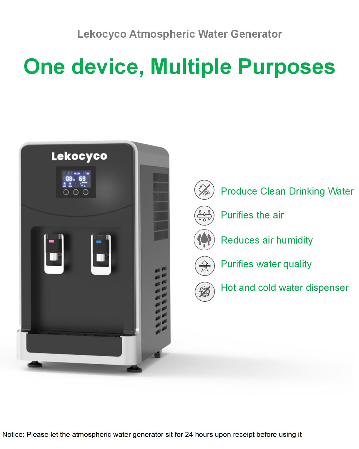 20L Lekocyco Desktop Atmospheric Water Generator,No Need to Connect The Pipe, Producing 20L(5.3Gallons) of Hot &amp; Cold Pure Water Per Day, The Ideal AWG for Off-Grid RV Living
