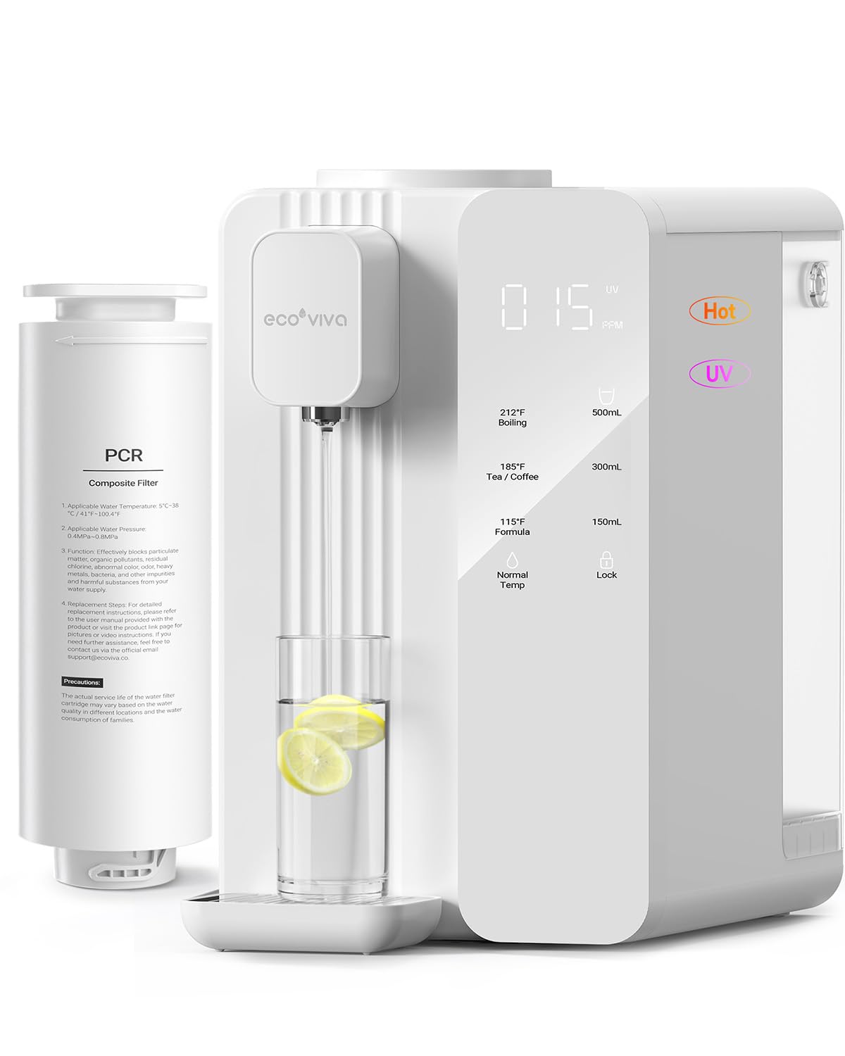 Ecoviva Mate 4 Countertop Reverse Osmosis Water Filter System with UV, BPA Free, 7-Stage Filter, Pure to Drain 3:1, Instant-Hot, Indoor No Installation, Meet NSF/ANSI 58 Desktop Water Purifier