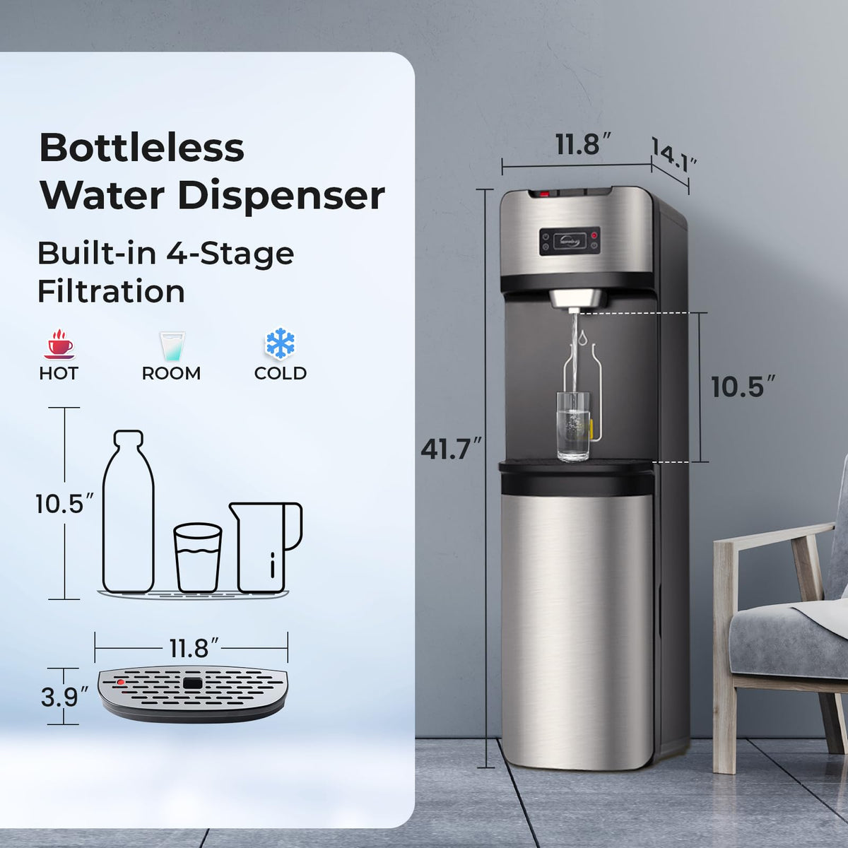 iSpring Bottleless Water Dispenser with Built-in 4-Stage Filtration