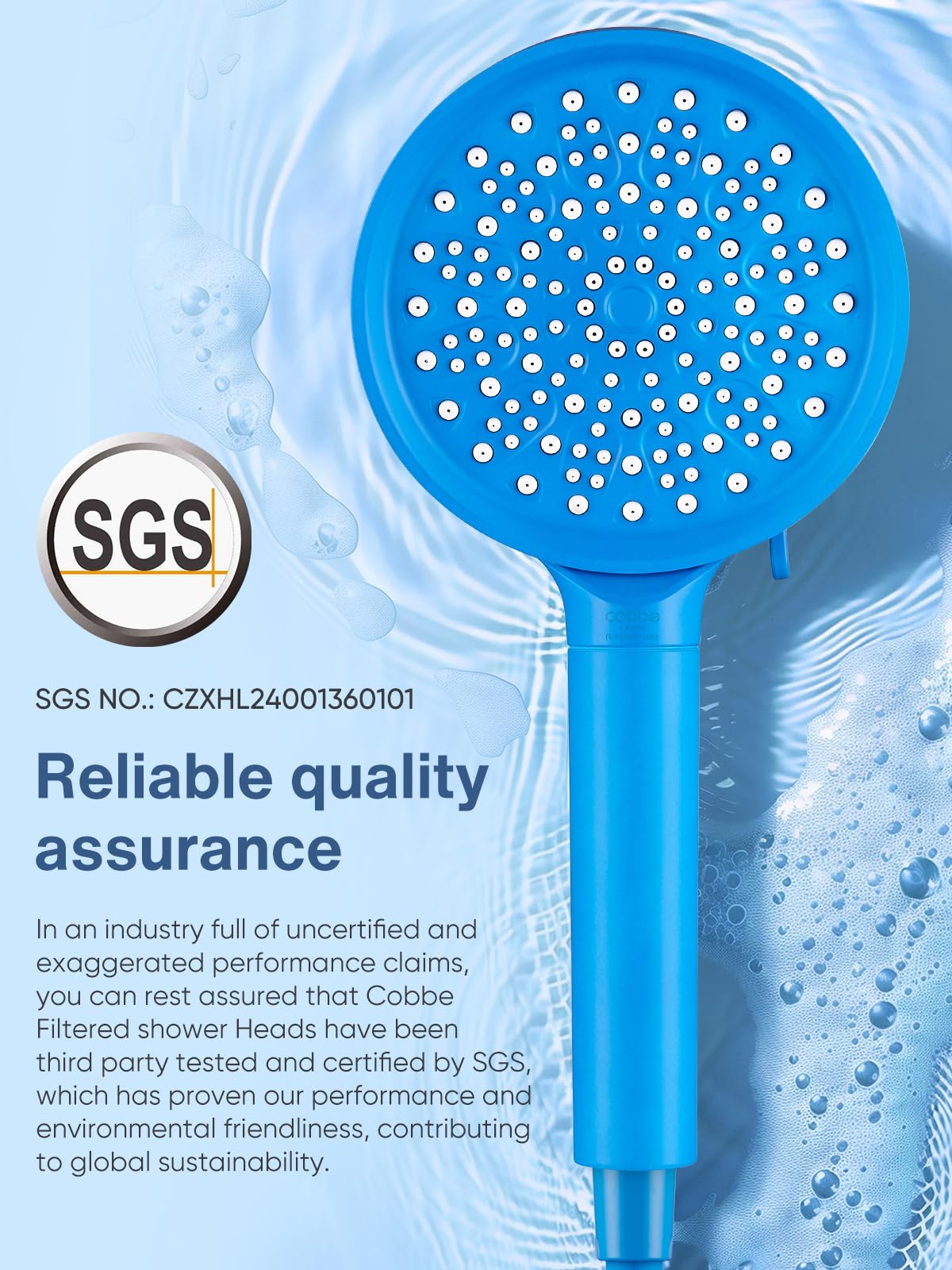 Cobbe Filtered Shower Head with Handheld, High Pressure 6 Spray Mode Showerhead with Filters, Water Softener Filters Beads for Hard Water - Remove Chlorine - Reduces Dry Itchy Skin, Blue