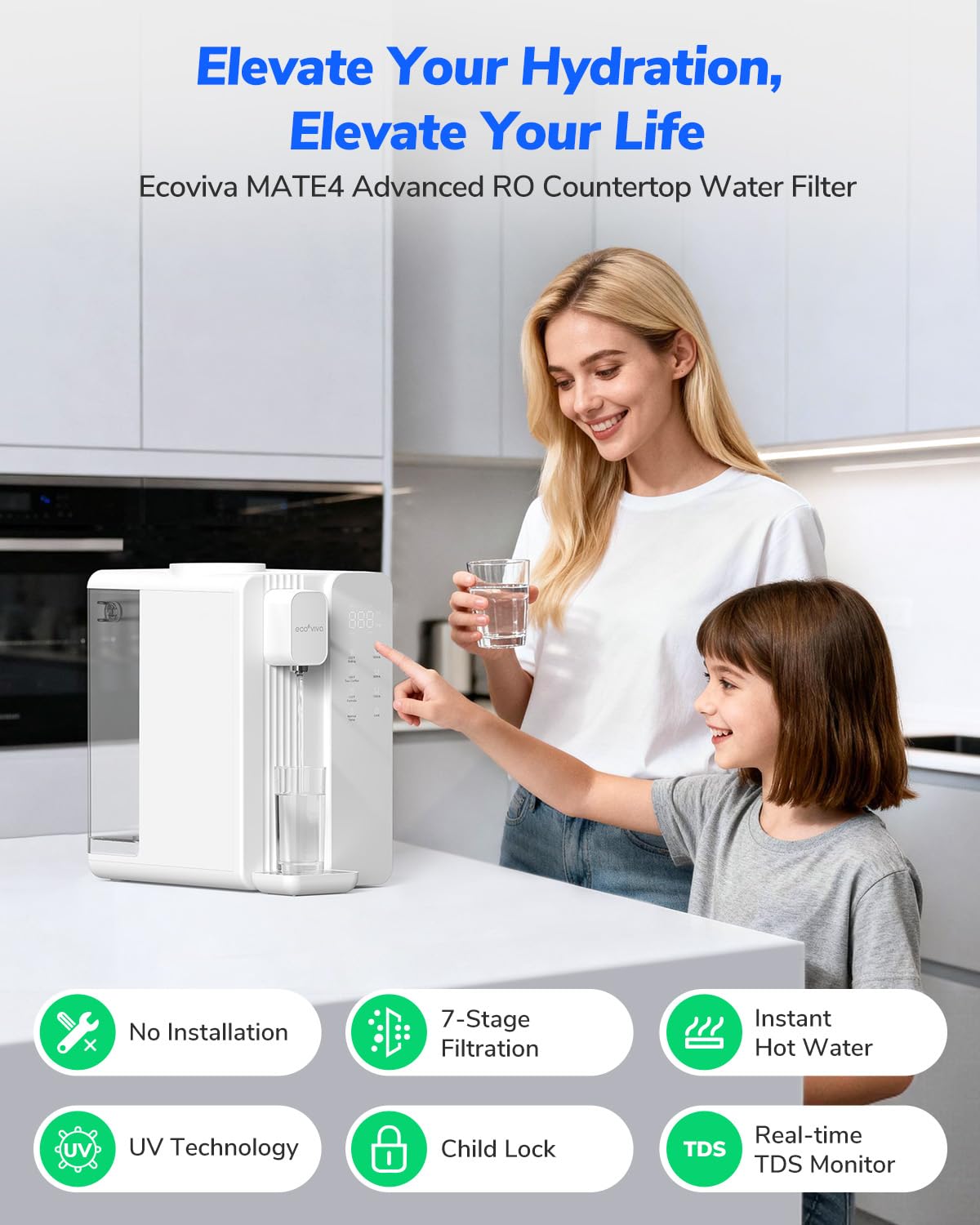 Ecoviva Mate 4 Countertop Reverse Osmosis Water Filter System with UV