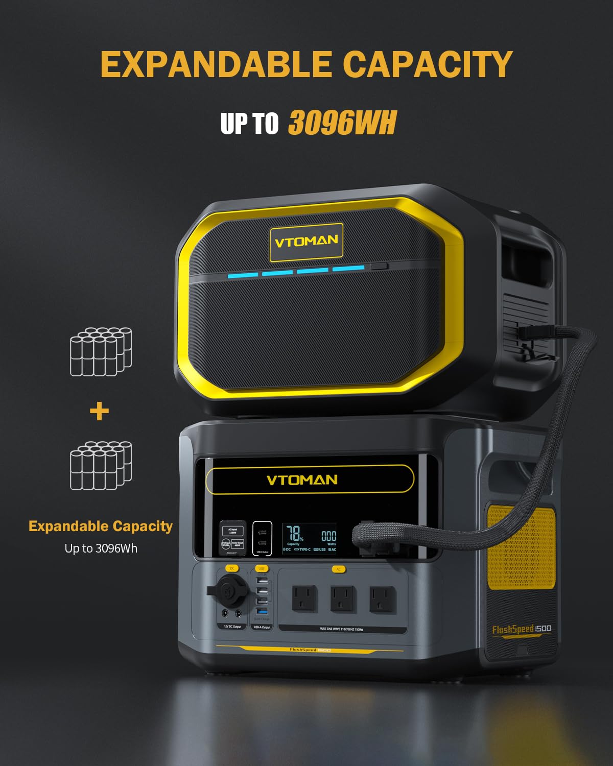 VTOMAN 3096Wh Portable Power Station with Extra Battery