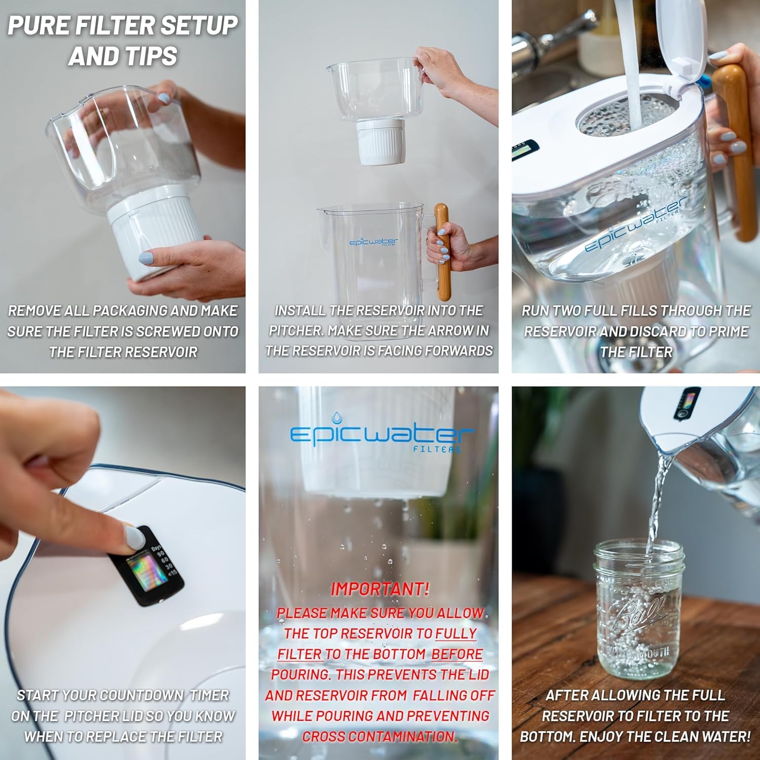 Epic Water Filters - Filtered Water Pitcher (White & Bamboo)