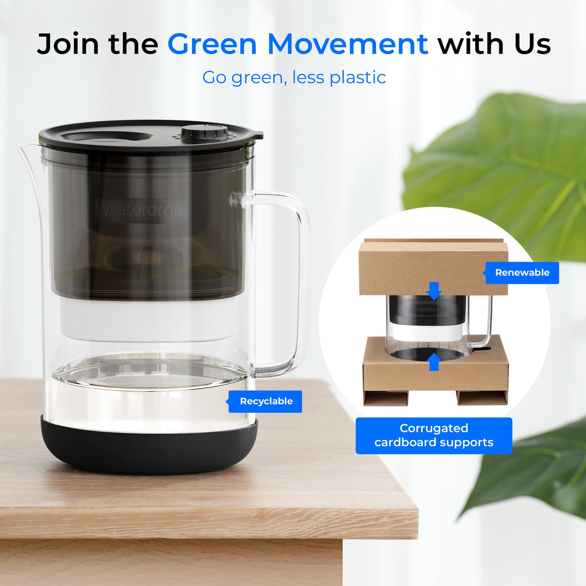 Waterdrop Large Glass Water Filter Pitcher