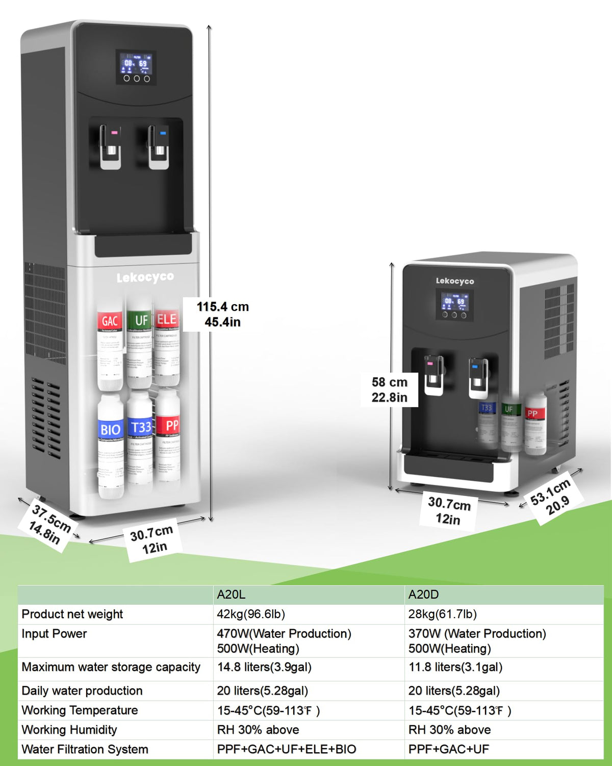 20L Lekocyco Desktop Atmospheric Water Generator,No Need to Connect The Pipe, Producing 20L(5.3Gallons) of Hot &amp; Cold Pure Water Per Day, The Ideal AWG for Off-Grid RV Living