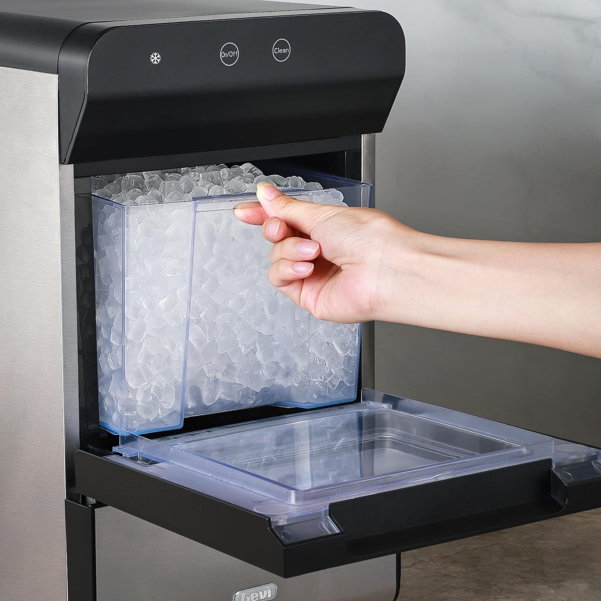 Gevi V2.0 Countertop Gemi Nugget Ice Maker | Self-Cleaning Pellet Ice Machine | Stainless Steel Housing |16.7''H Fits Perfectly Under Wall Cabinet | Silver with Viewing Window