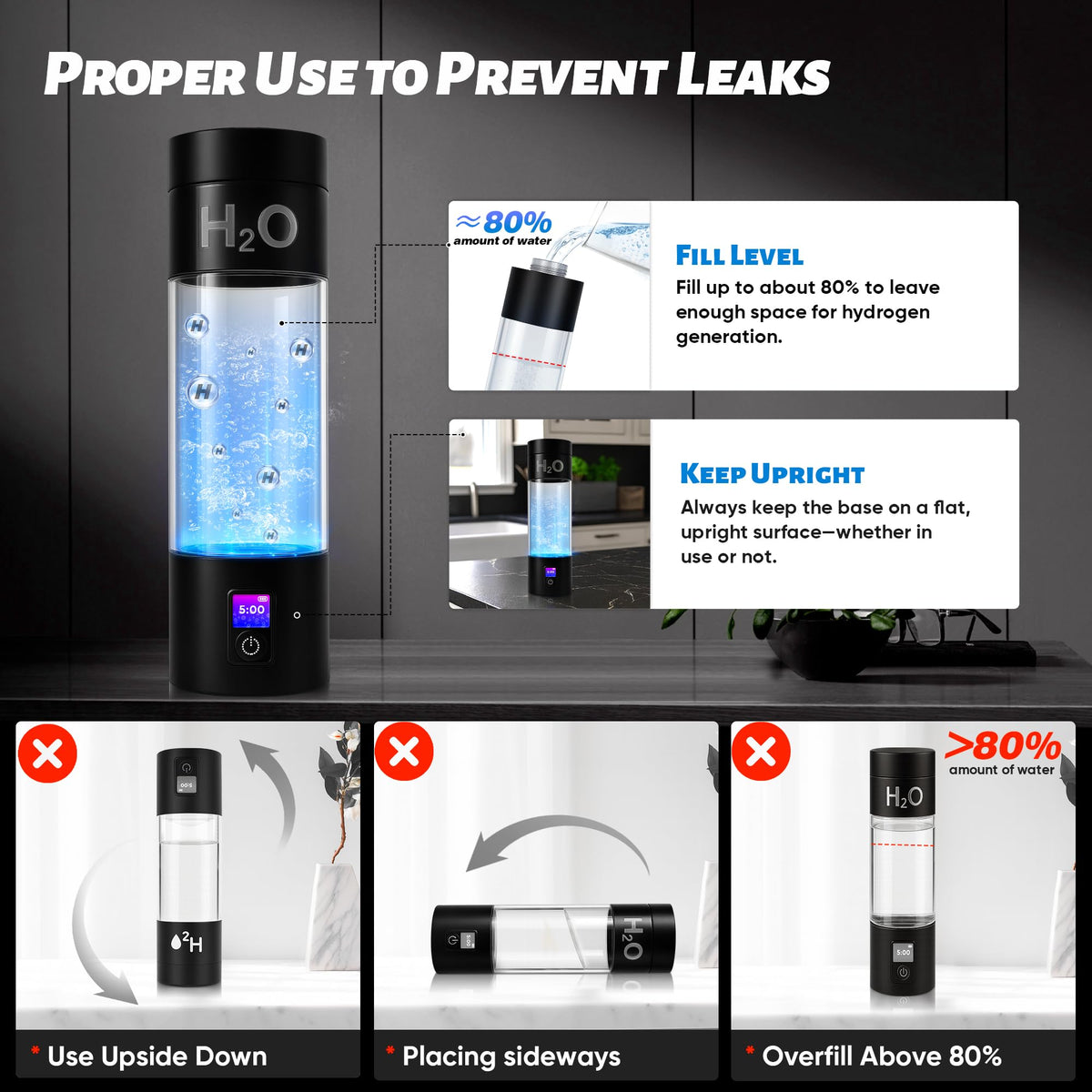 TzzToiT Hydrogen Water Bottle Generator