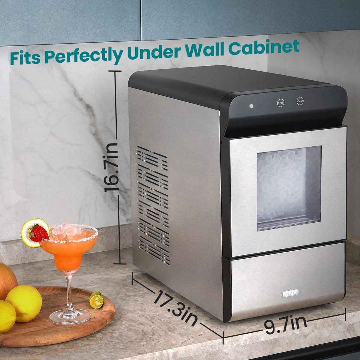 Gevi V2.0 Countertop Gemi Nugget Ice Maker | Self-Cleaning Pellet Ice Machine | Stainless Steel Housing |16.7''H Fits Perfectly Under Wall Cabinet | Silver with Viewing Window
