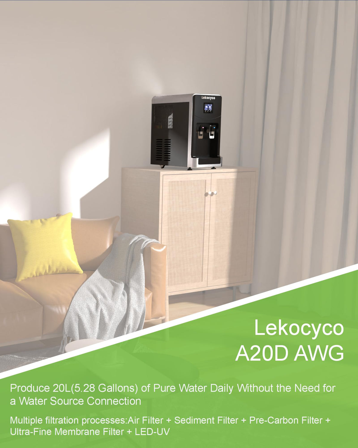 20L Lekocyco Desktop Atmospheric Water Generator,No Need to Connect The Pipe, Producing 20L(5.3Gallons) of Hot &amp; Cold Pure Water Per Day, The Ideal AWG for Off-Grid RV Living