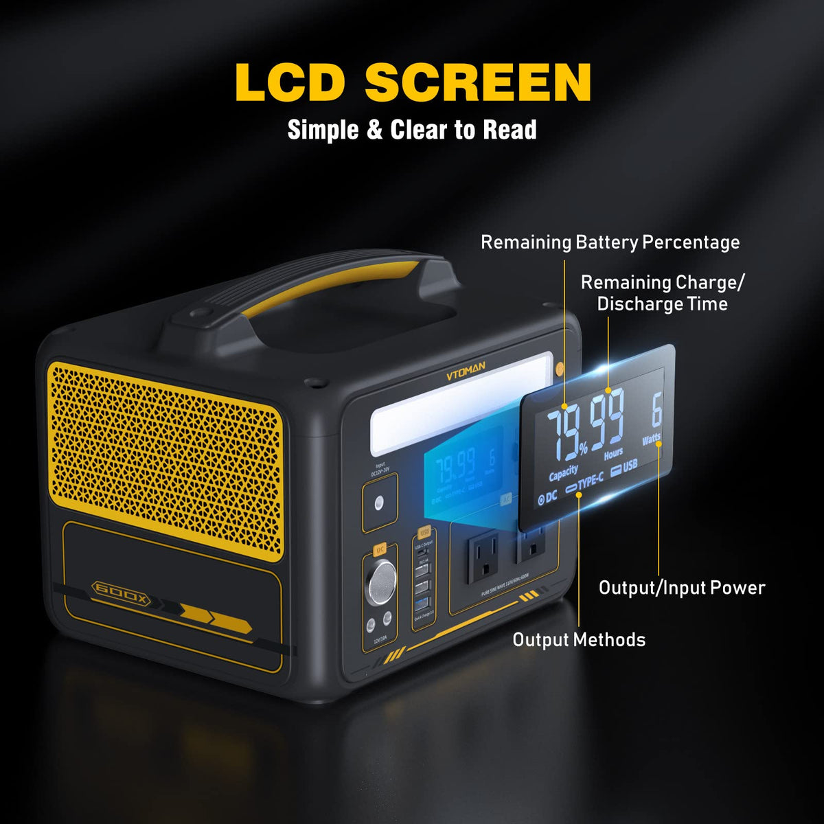 VTOMAN 600W Portable Power Station, LFP Battery Powered Generator