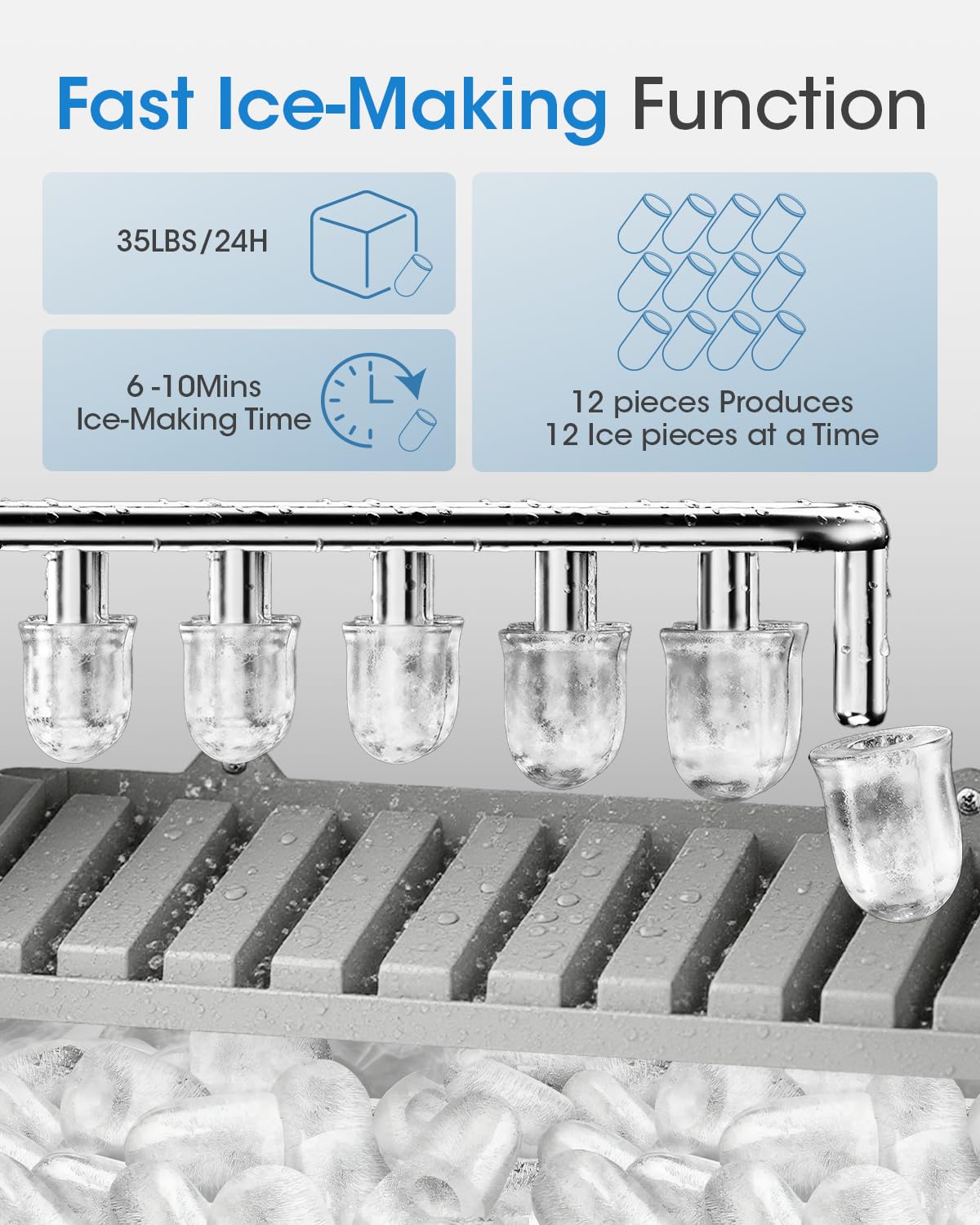 Manastin 4-in-1 Water Dispenser with Ice Maker, Hot &amp; Cold &amp; Room Temperature Top Loading Water Cooler with Fast Ice Making, Child Lock, Compatible with 3–5 Gallon Bottles, for Home and Office