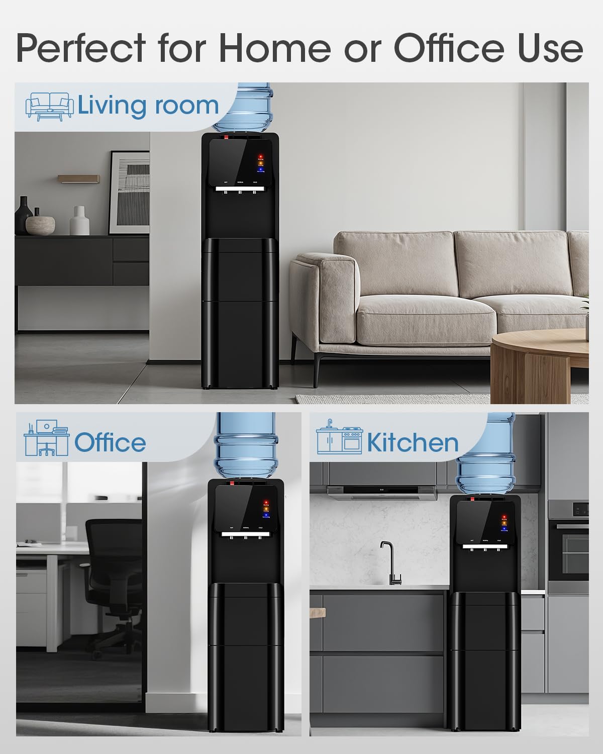 Manastin 4-in-1 Water Dispenser with Ice Maker, Hot &amp; Cold &amp; Room Temperature Top Loading Water Cooler with Fast Ice Making, Child Lock, Compatible with 3–5 Gallon Bottles, for Home and Office