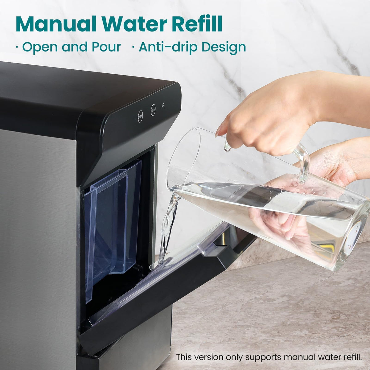 Gevi V2.0 Countertop Gemi Nugget Ice Maker | Self-Cleaning Pellet Ice Machine | Stainless Steel Housing |16.7''H Fits Perfectly Under Wall Cabinet | Silver with Viewing Window