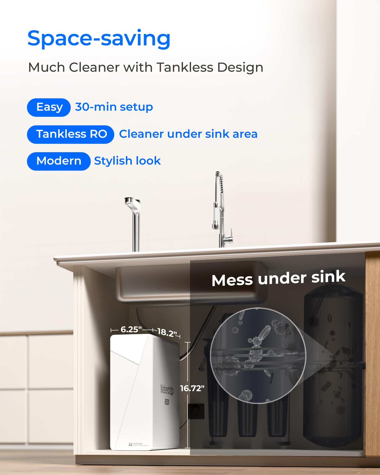 [ Dual Flow ] Waterdrop X12-PRO 1200 GPD Reverse Osmosis Water Filter, Alkaline Mineral pH+, NSF/ANSI 58&372 Certified, Tankless Reverse Osmosis System, 11-Stage, Smart Faucet, BPA Free