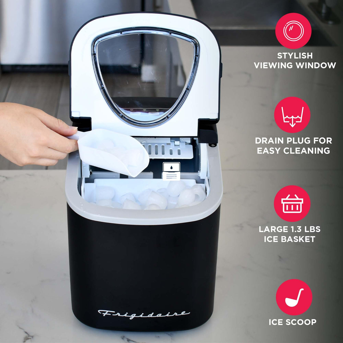 FRIGIDAIRE EFIC128AMZBLK Compact Countertop Ice Maker, 26 lb per Day, Black