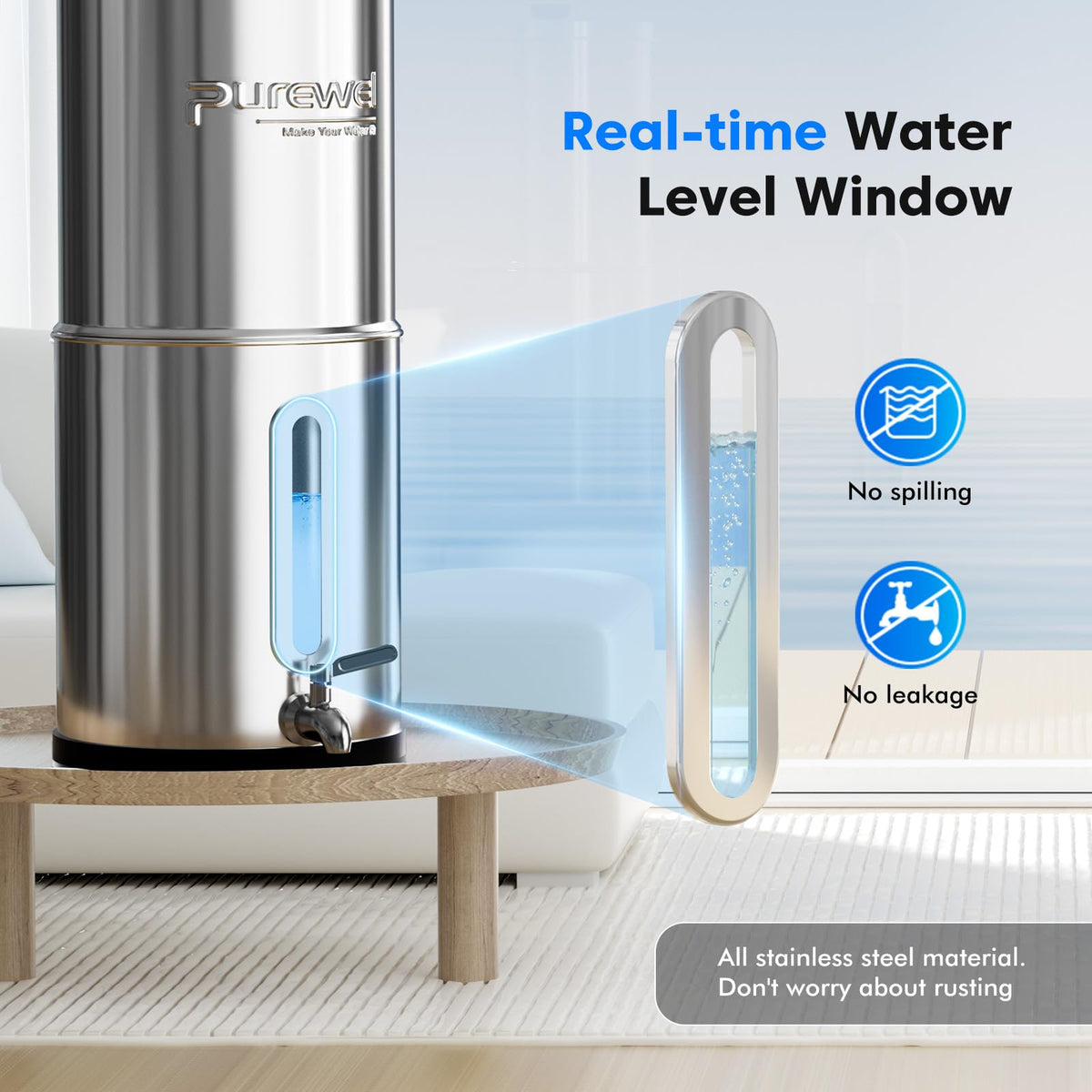 Purewell 2.25G Gravity Water Filter System with Water Level Window