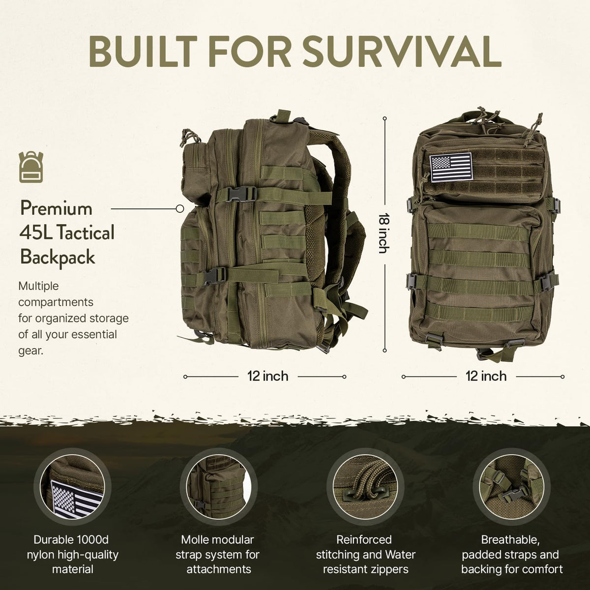 TacPreps 72-Hour Survival Kit 45L Bug Out Bag