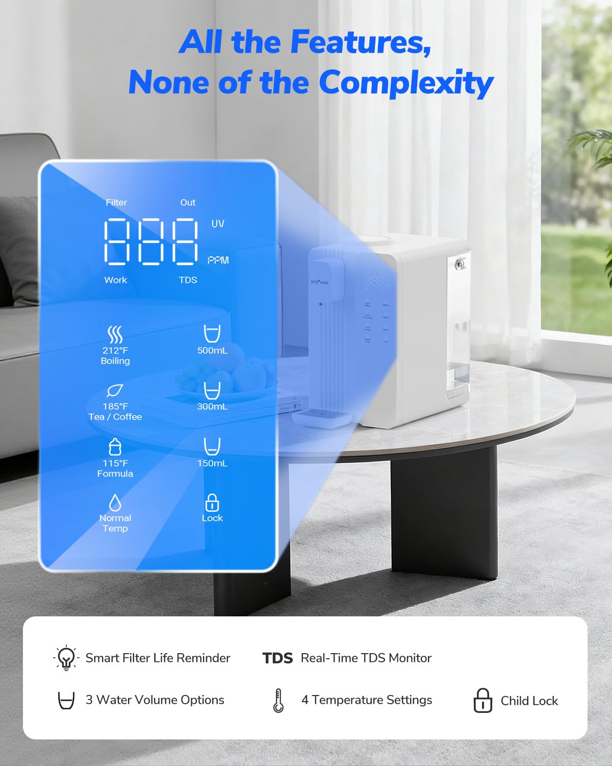 Ecoviva Mate 4 Countertop Reverse Osmosis Water Filter System with UV