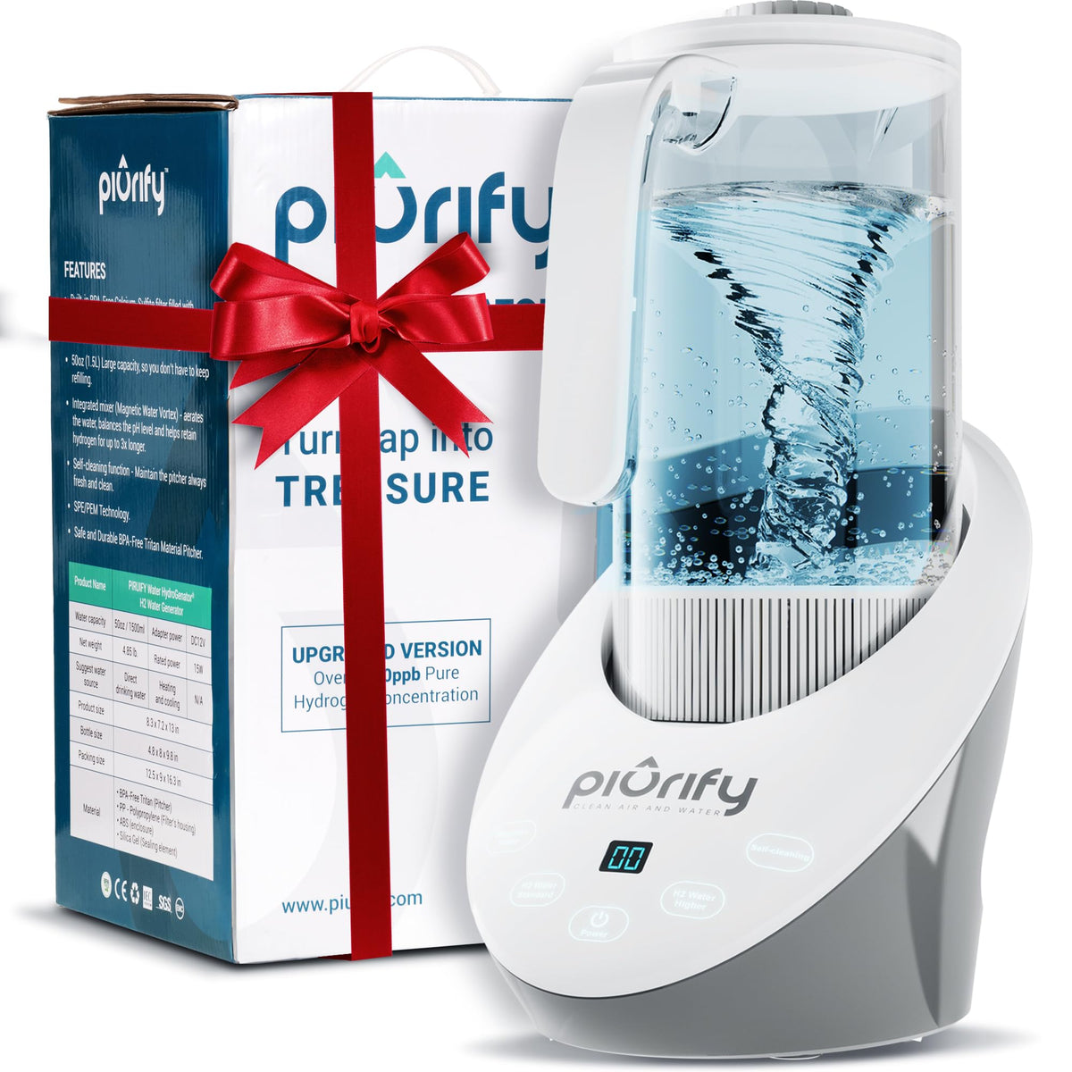 PIURIFY 50 Oz Hydrogen Water Pitcher