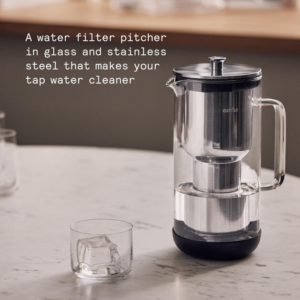 Aarke Purifier Glass Water Pitcher with Refillable Stainless Steel Filter