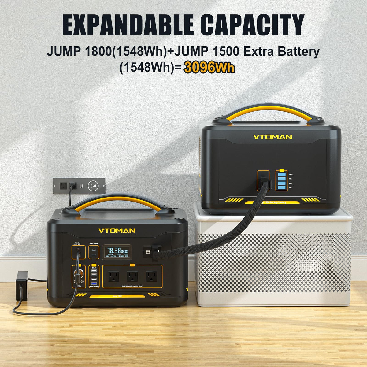 Vtoman 3096Wh Portable Power Station Bundle with Extra Battery &amp; 220W Solar Panel