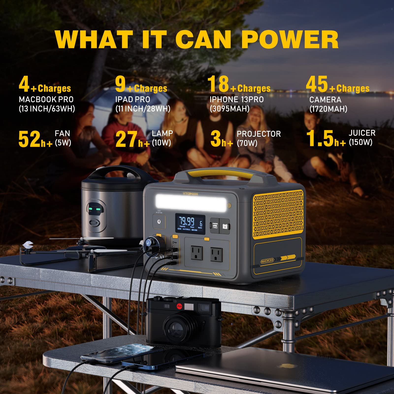 VTOMAN 600W Portable Power Station, LFP Battery Powered Generator