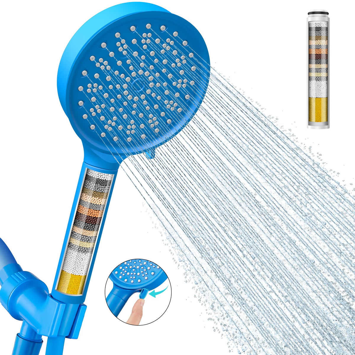 Cobbe Filtered Shower Head with Handheld, High Pressure 6 Spray Mode Showerhead with Filters, Water Softener Filters Beads for Hard Water - Remove Chlorine - Reduces Dry Itchy Skin, Blue