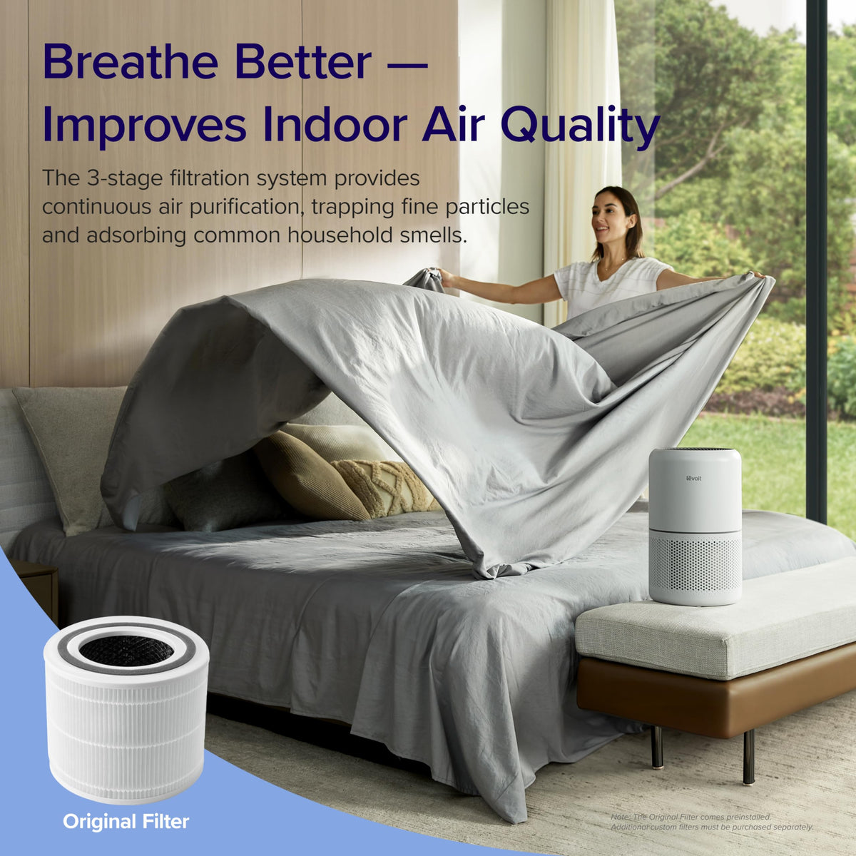 LEVOIT Air Purifier 3-in-1 Filter with HEPA sleep mode, Remove Dust Smoke Pollutants Odor