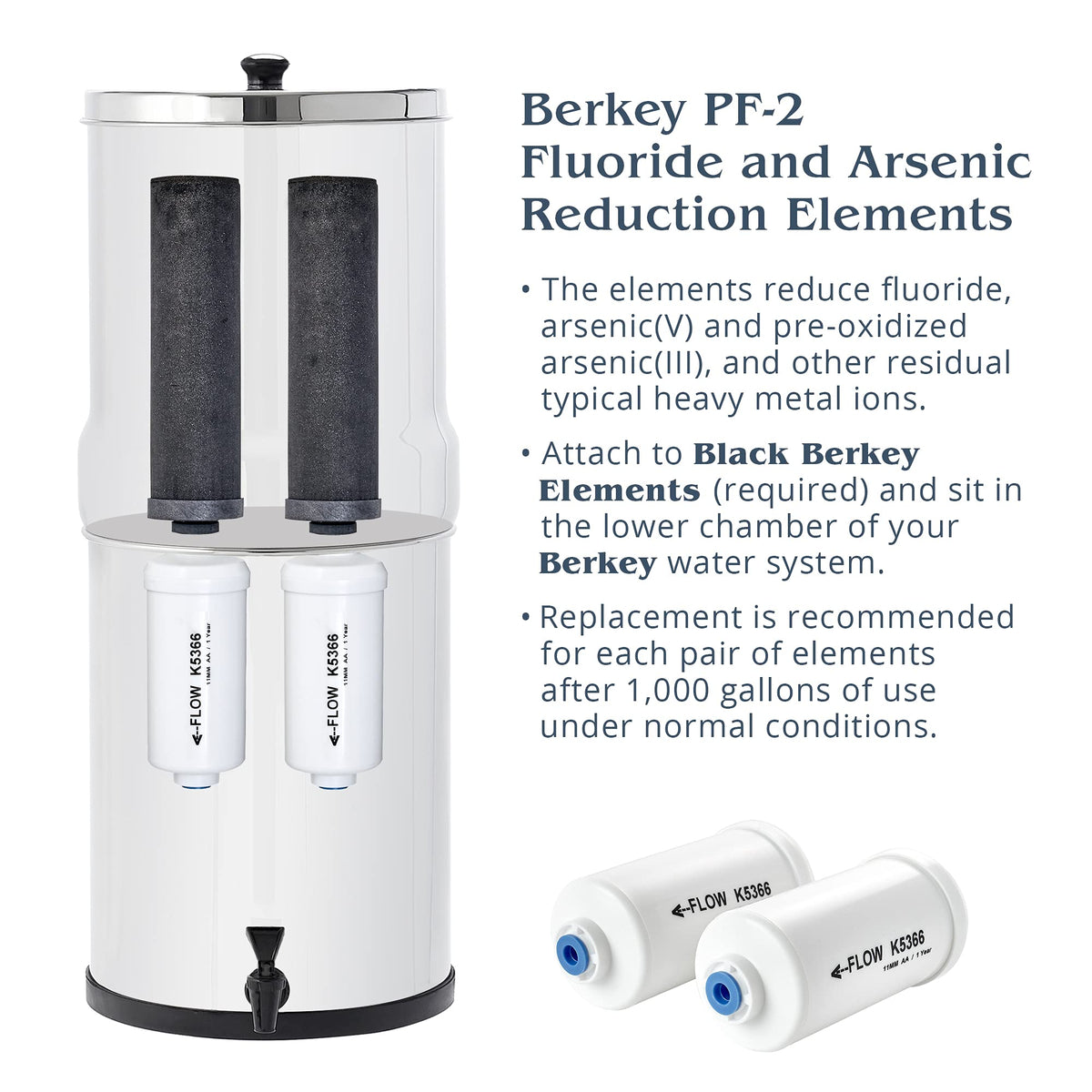 Berkey Authentic Berkey PF-2 Fluoride and Arsenic Reduction Elements (Set of 2 Elements)