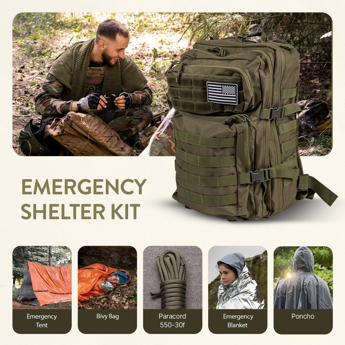 TacPreps 72-Hour Survival Kit 45L Bug Out Bag