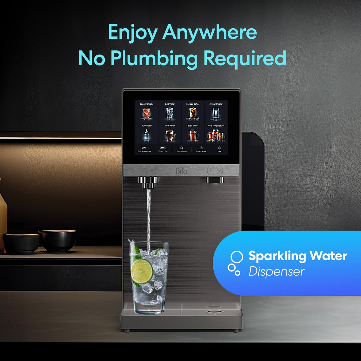 Brio Q60 Sparkling Water Countertop Dispenser with Refillable Tank