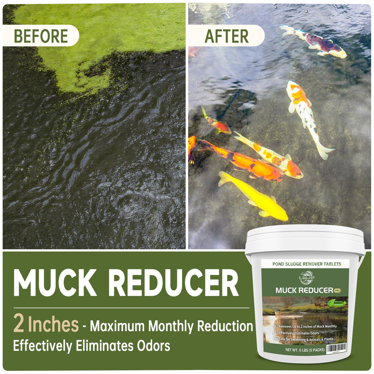 LMJP Muck Reducer - 5LB Natural Muck and Sludge Remover Tablets for Ponds &amp; Lakes
