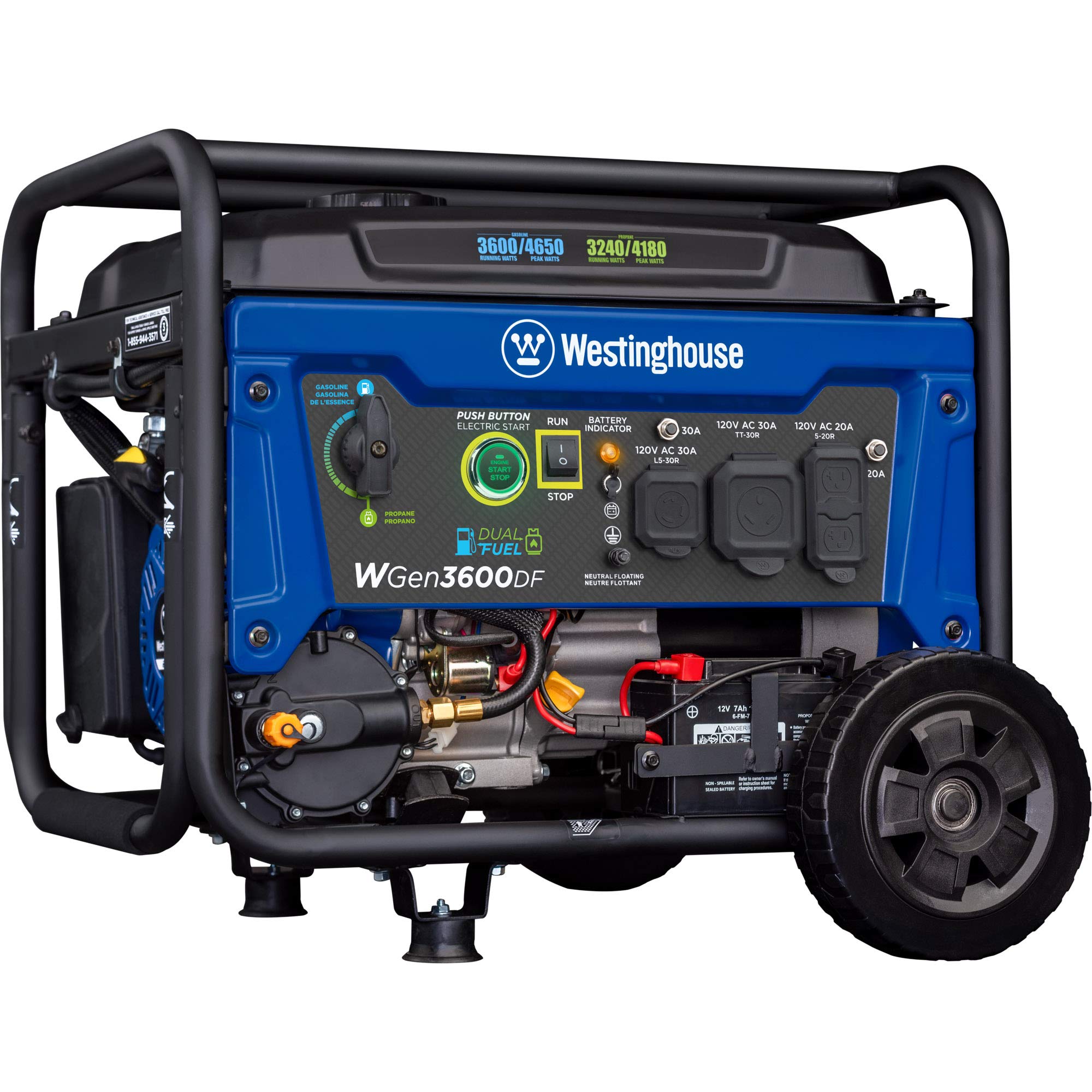 Westinghouse Portable Generator with 4650 Peak Watt Dual Fuel and Remote Electric Start