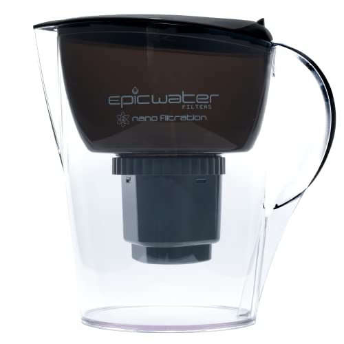 Epic Nano | Water Filter Pitchers for Drinking Water | 10 Cup | 150 Gallon Long Last Filter | Gravity Water Filter | Removes Virus, Bacteria, Chlorine | Water Purifier (Black)