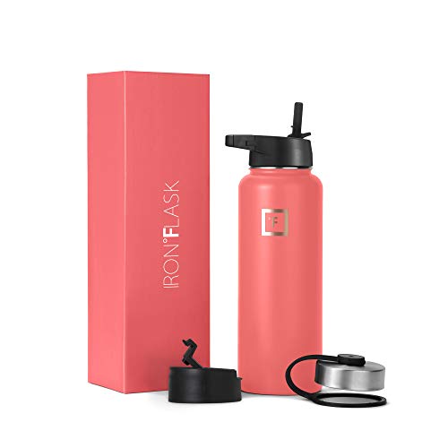 Iron Flask Sports Water Bottle - 32 Oz, 3 Lids (Straw Lid), Vacuum Insulated Stainless Steel, Hot Cold, Modern Double Walled, Simple Thermo Mug, Hydro Metal Canteen (Peach)