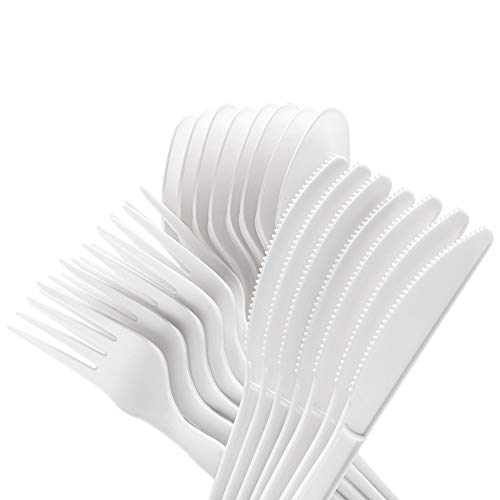 Treeatery Compostable Cutlery Set - 380 Value Pack [180 Forks, 100 Spoons, 100 Knives] - Plant A Tree With Every Box - Eco Friendly Compostable Utensils-BPI Certified Plant-Based Disposable Silverware