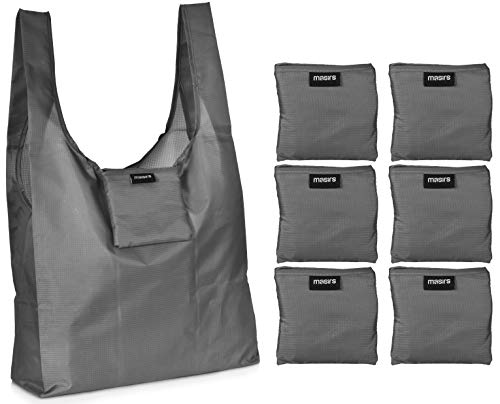 Ripstop Reusable Grocery Shopping Bag - Replace Paper and Plastic Bags with Large, Strong Eco Friendly Bags. Turns into a Carrying Pouch when Folded into Its Own Pocket. (GREY | 6-PACK)
