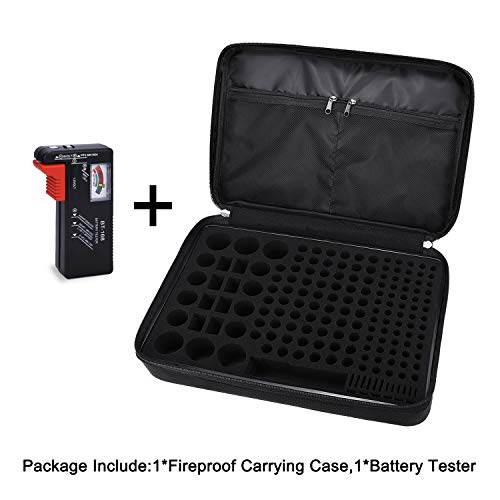 SSS·GRGB Battery Storage Case With Battery Tester, Aluminum Battery Organiser Box Holds 100 Various Types Of Batteries (AA AAA C D 9V), Hard Case Waterproof Fireproof (Not Includes Batteries) Gold