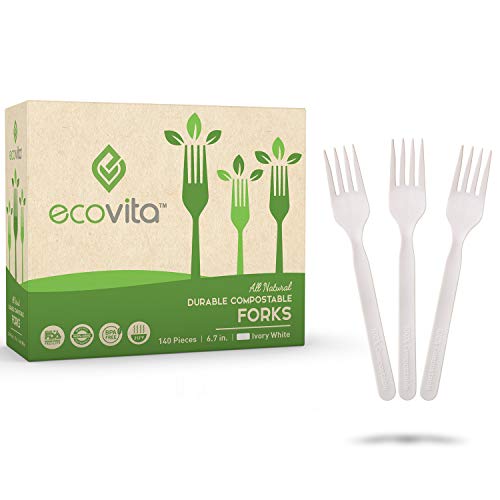 100% Compostable Forks - 140 Large Disposable Utensils (7 in.)
